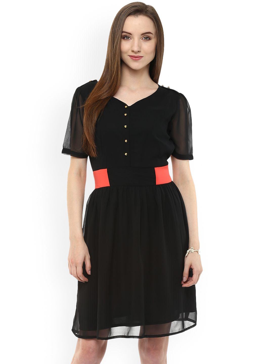 zima leto women black colourblocked fit and flare dress