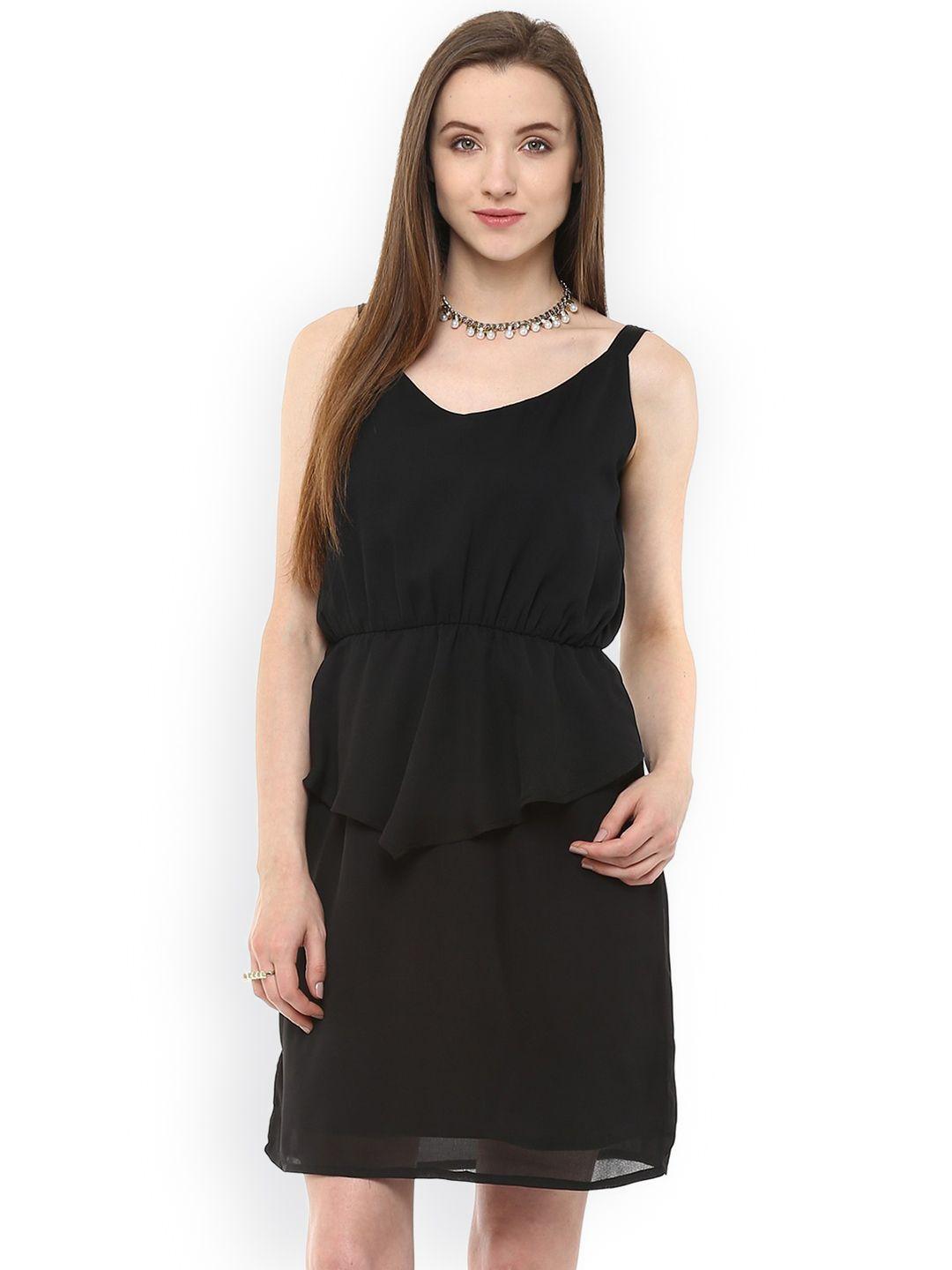 zima leto women black solid blouson dress