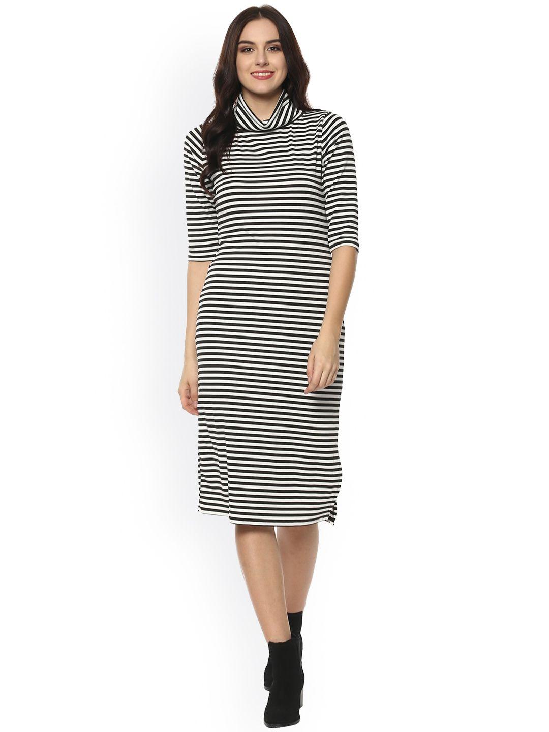 zima leto women black striped bodycon dress