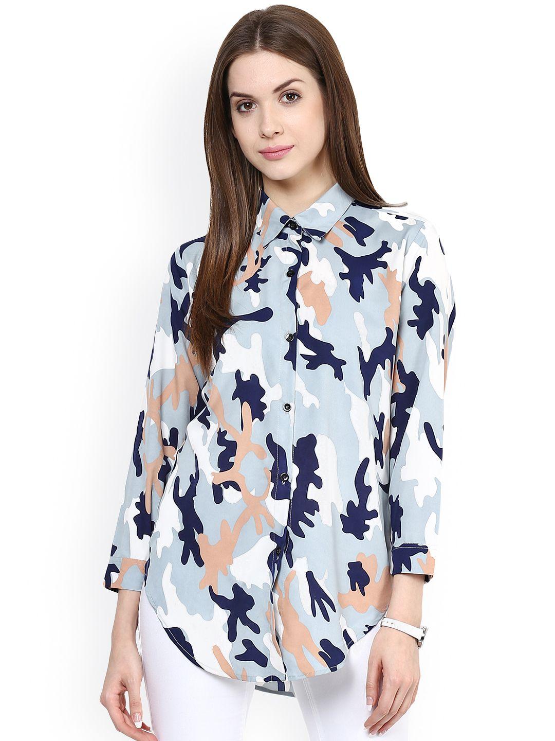 zima leto women blue printed crepe shirt