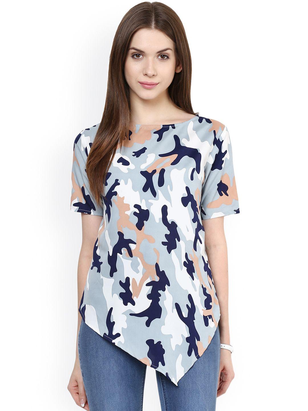 zima leto women blue printed crepe top