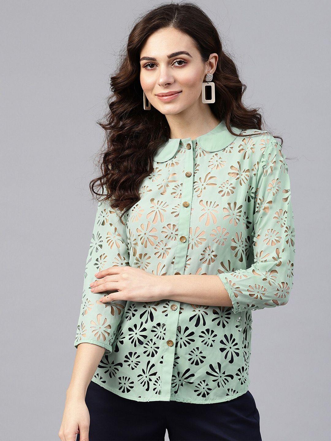 zima leto women green floral cut out detail crepe top