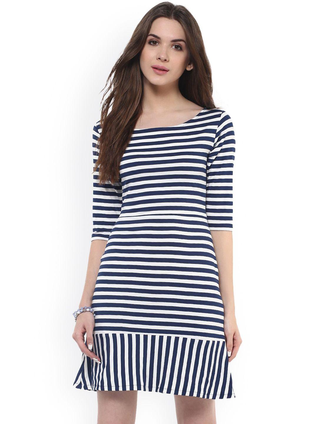 zima leto women navy & white striped sheath dress