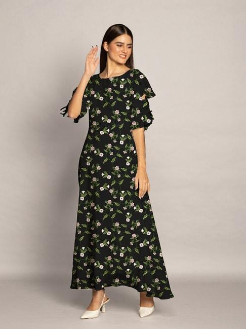zink london black floral print maxi dress