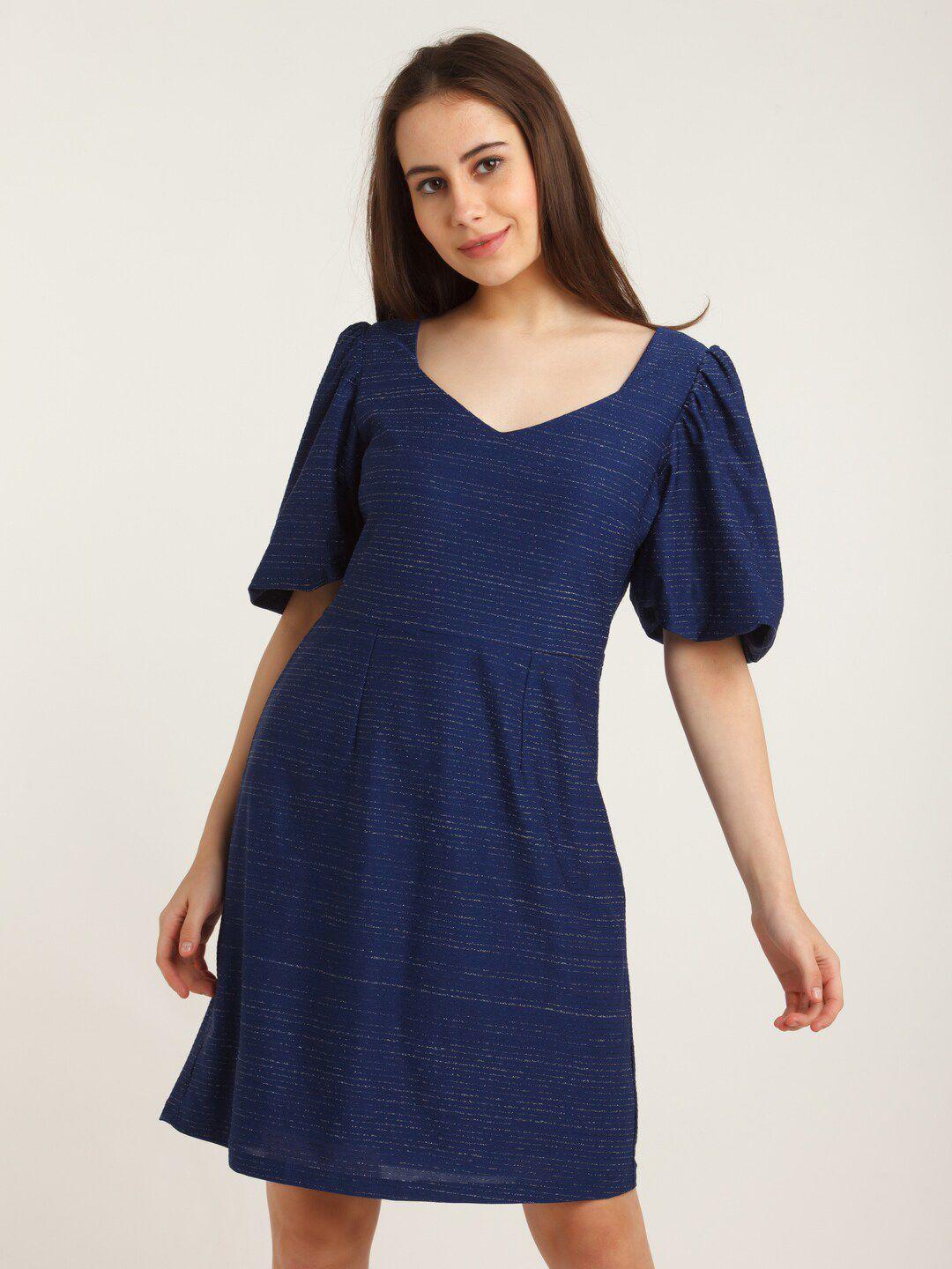 zink london blue embellished puff sleeve a-line dress