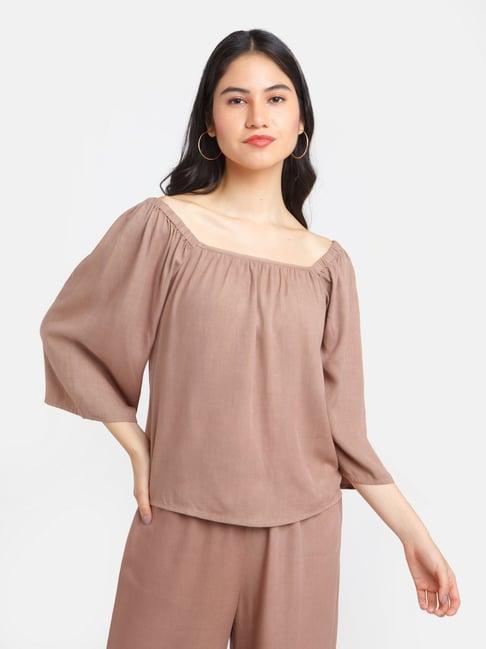 zink london brown square neck top