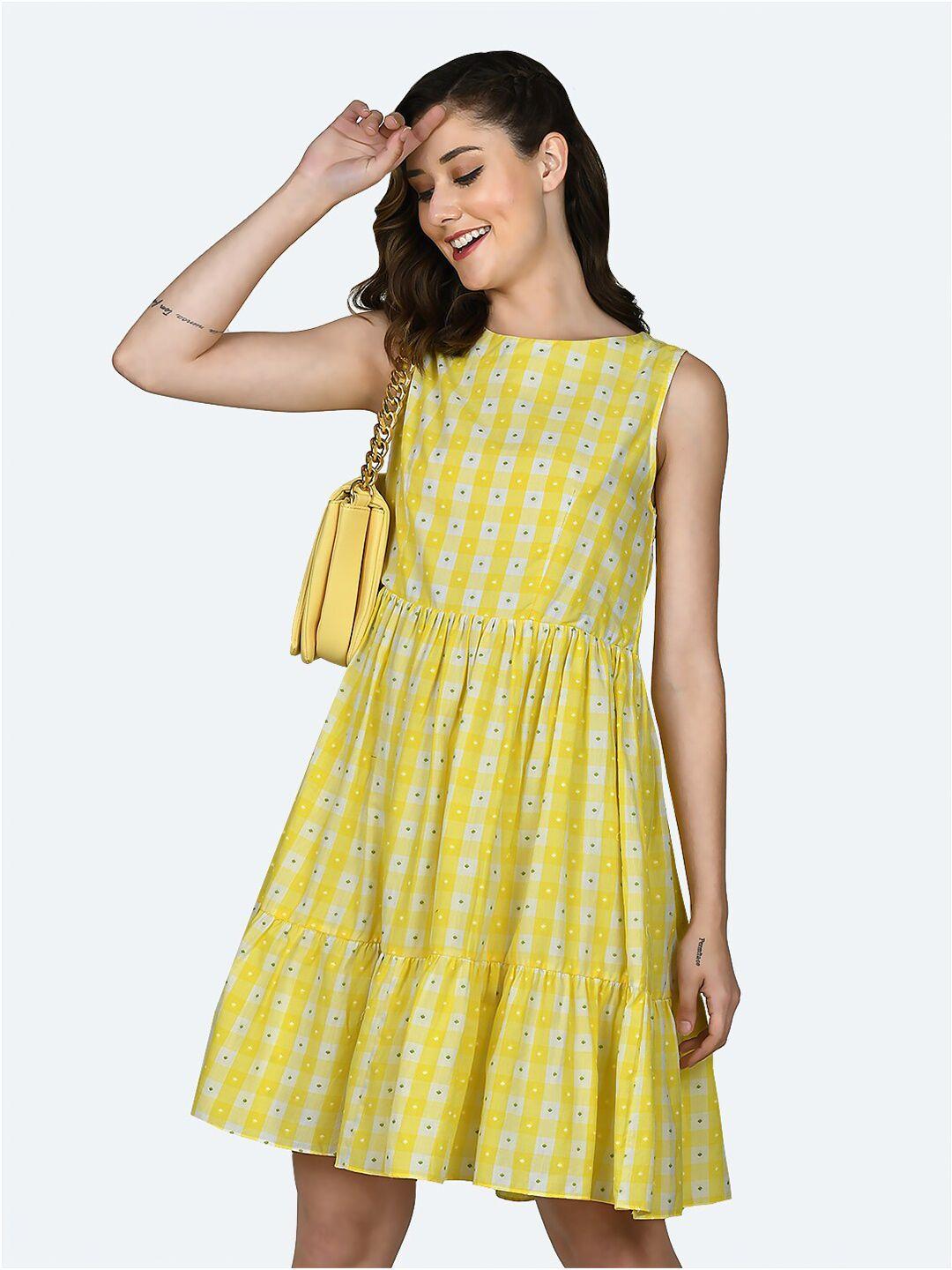zink london checked tiered pure cotton a-line dress