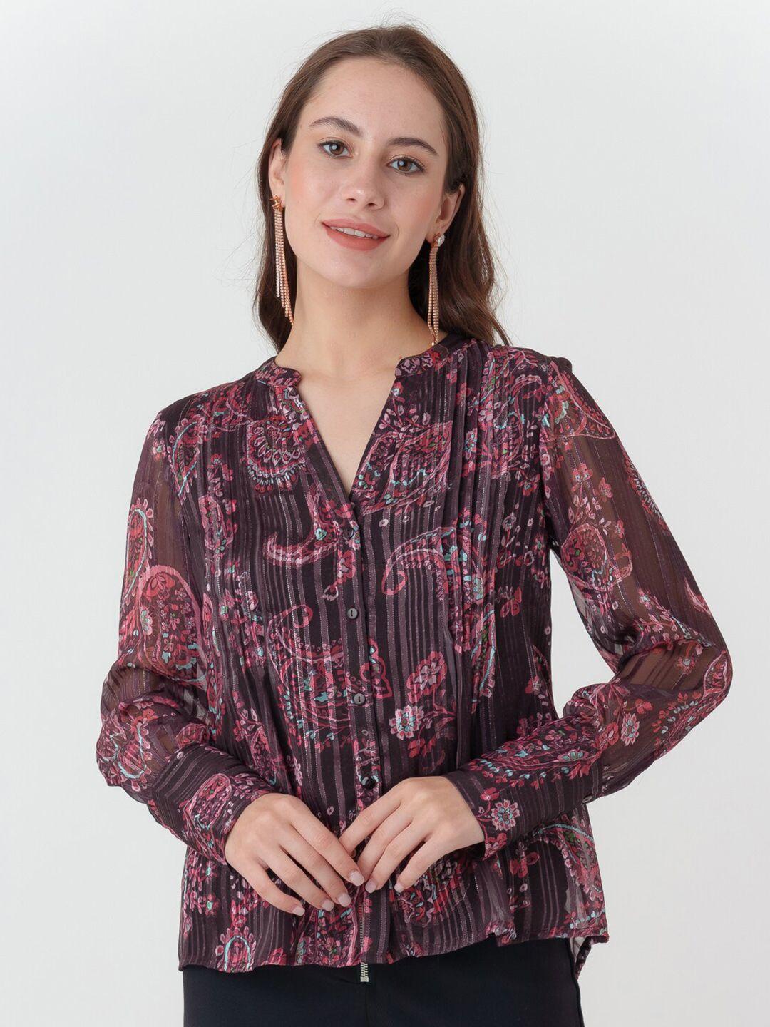 zink london ethnic motifs printed shirt style top