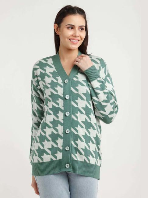 zink london green houndstooth pattern sweater