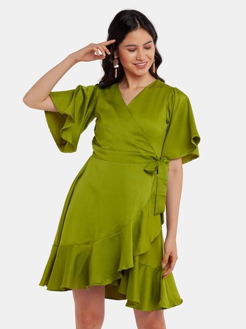 zink london green regular fit wrap dress