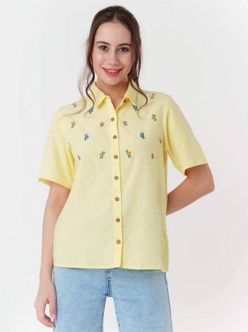 zink london light yellow embroidered shirt