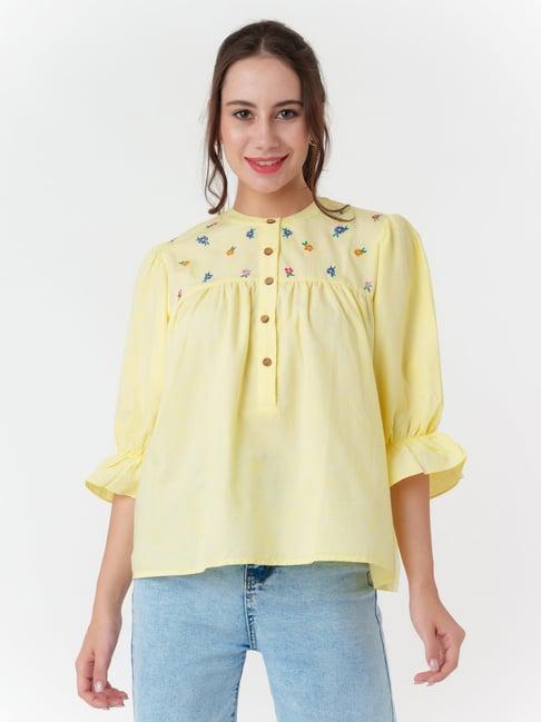 zink london light yellow embroidered top