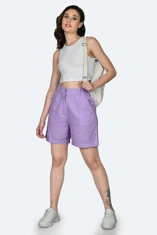 zink-london-purple-solid-thigh-length-casual-women-regular-fit-shorts