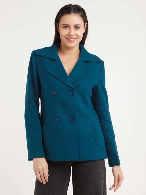 zink london teal blue regular fit coat