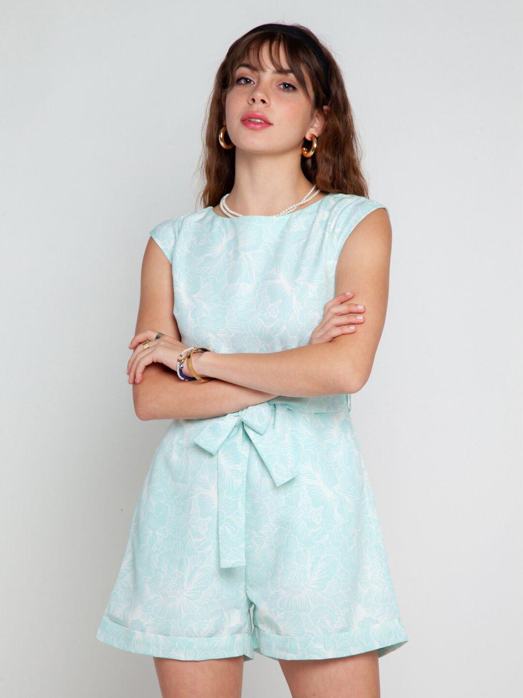 zink london women blue & white printed jumpsuit