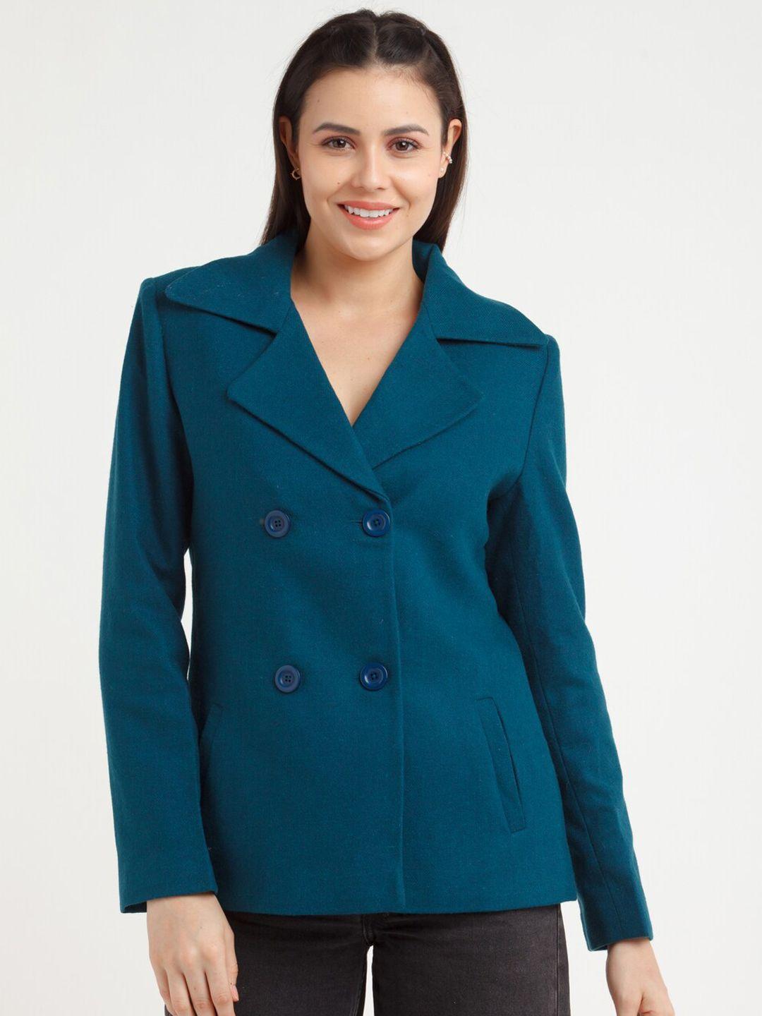 zink london women blue solid regular coat