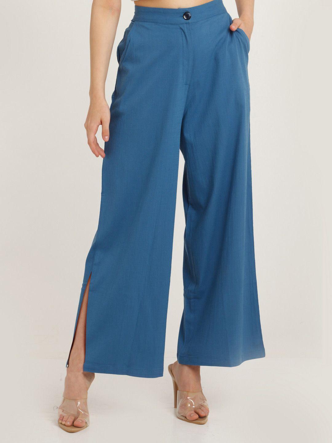 zink london women blue straight fit high-rise trousers