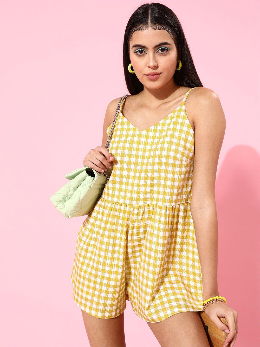 zink london women bright yellow checked playsuit