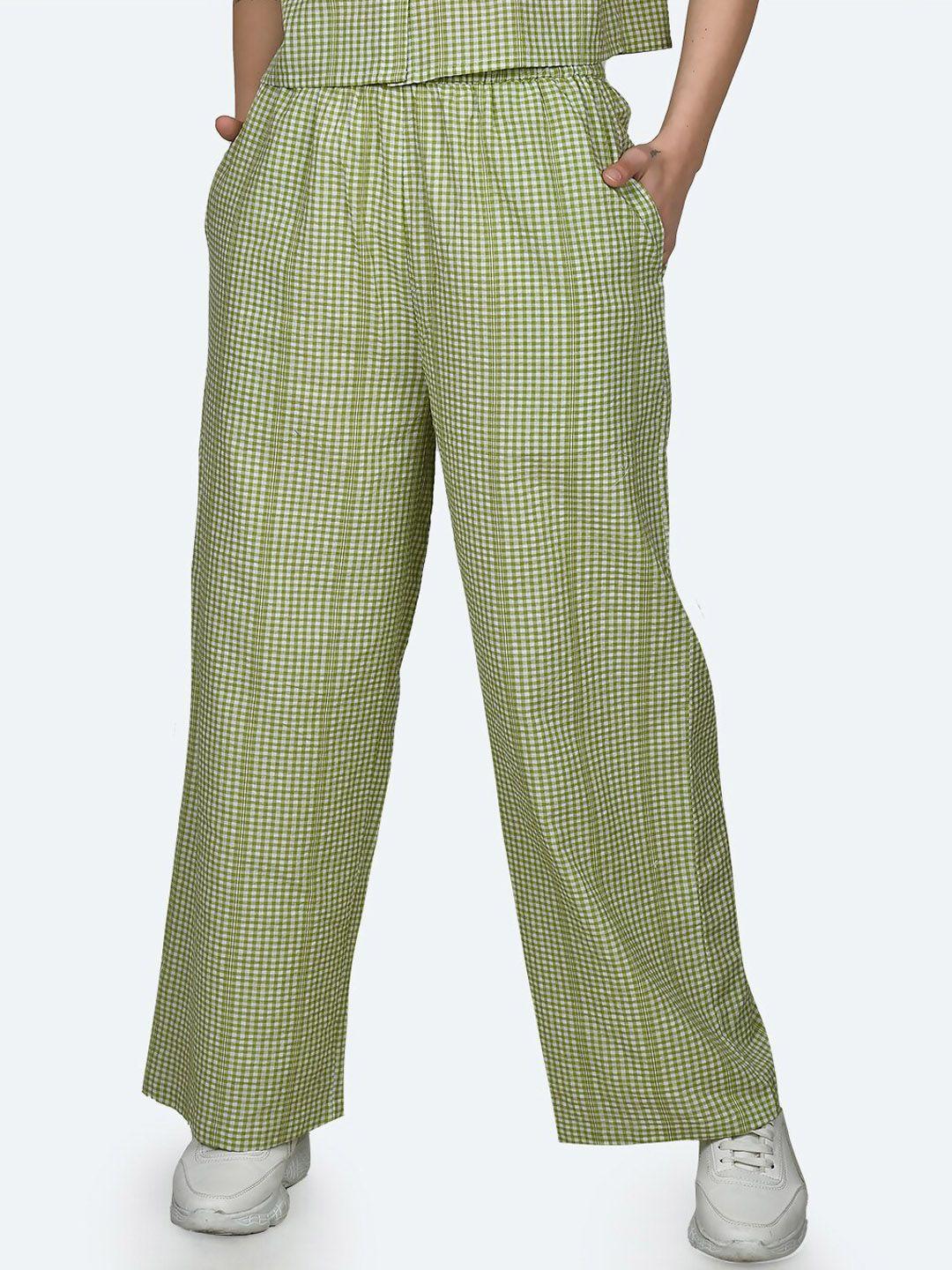 zink london women checked low-rise pure cotton parallel trousers