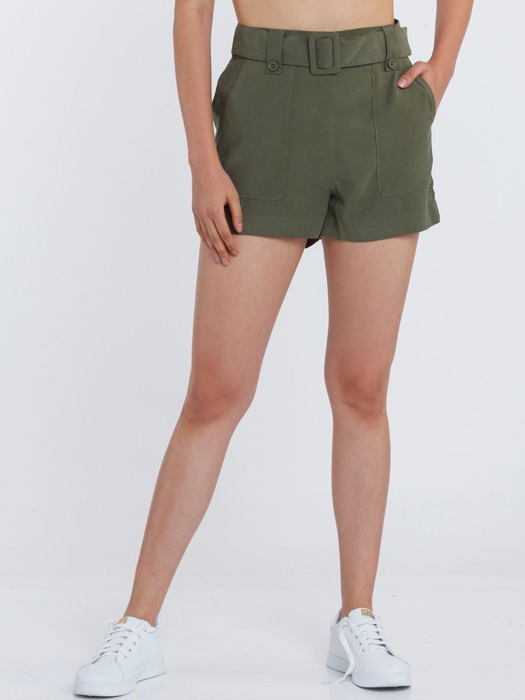 zink london women green slim fit high-rise shorts