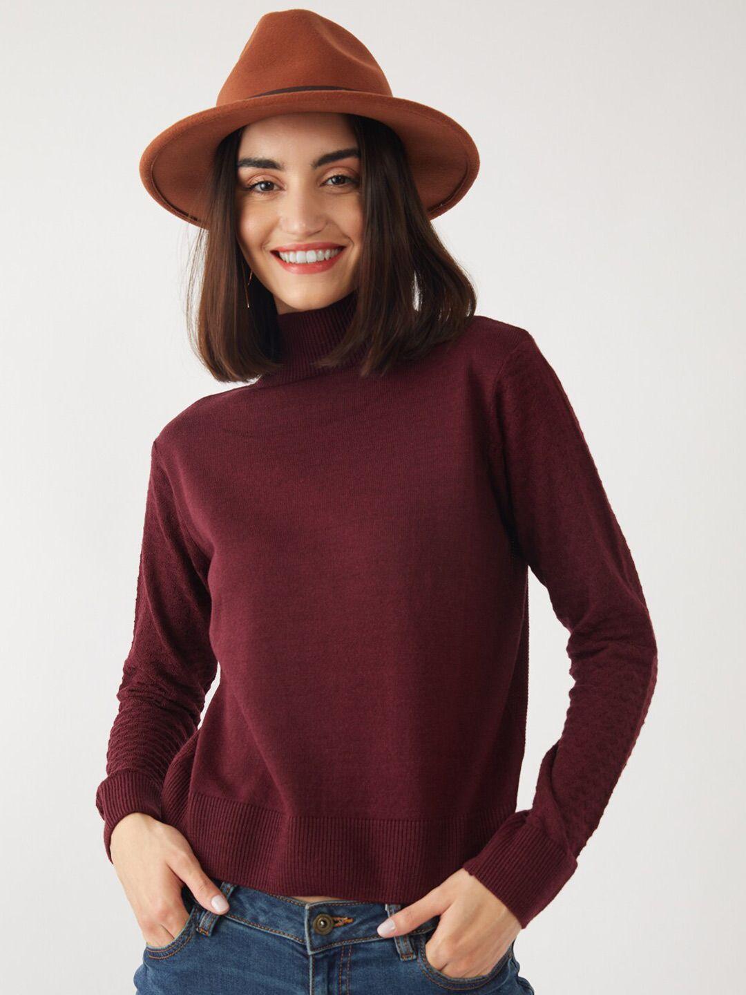zink london women maroon pure acrylic pullover sweater