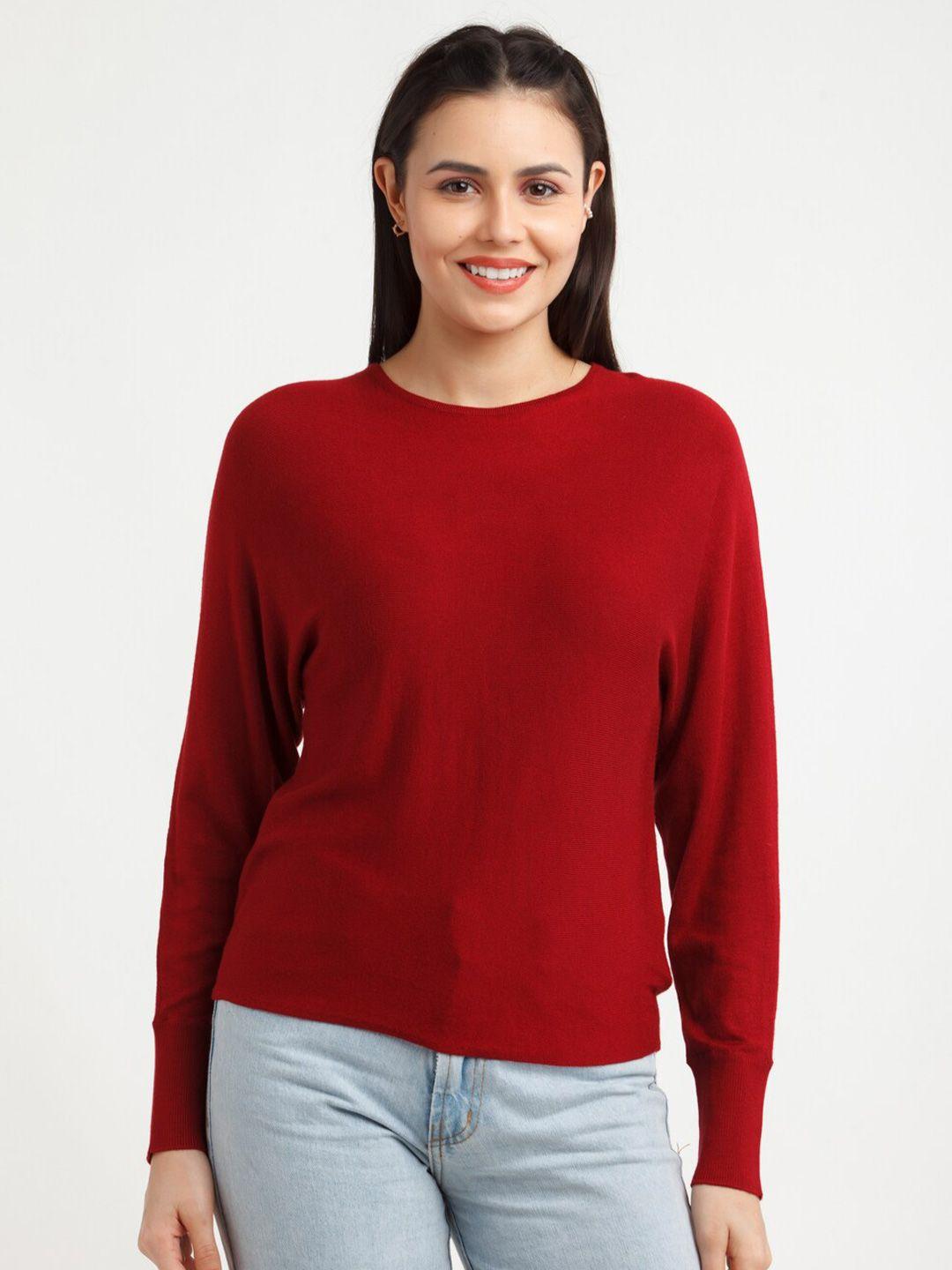 zink london women maroon woolen pullover sweater