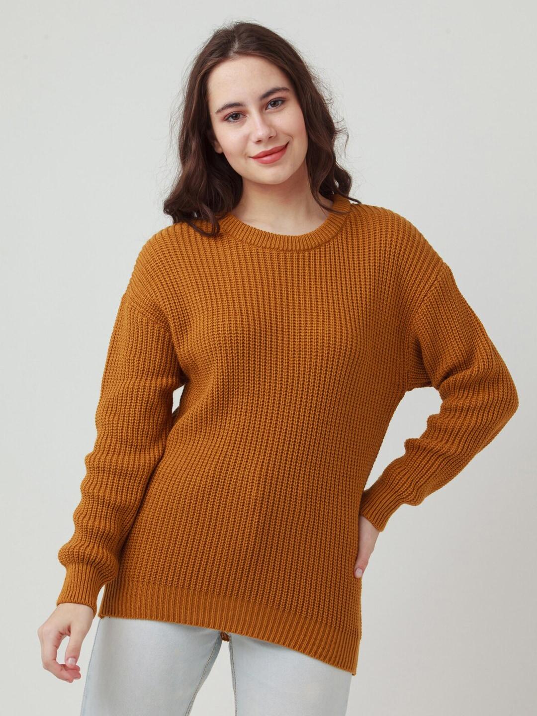 zink-london-women-mustard-ribbed-pullover-sweater