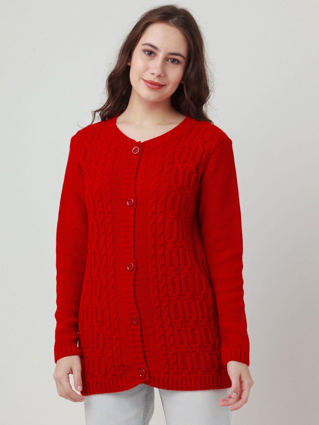 zink london women red cable knit acrylic cardigan