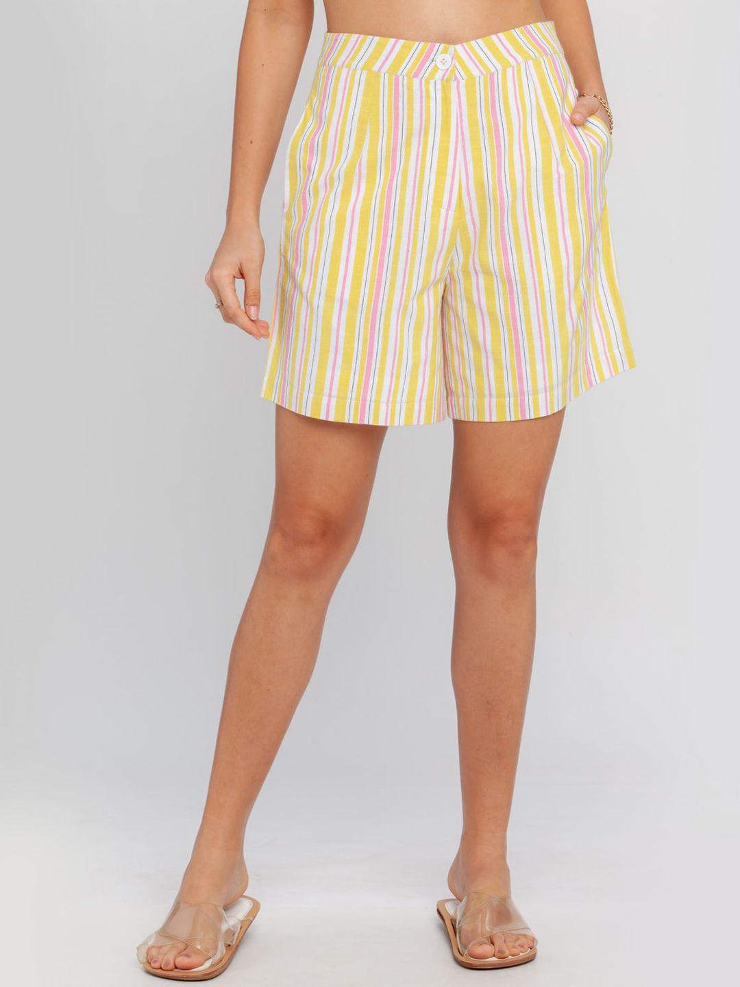 zink london women yellow striped high-rise shorts