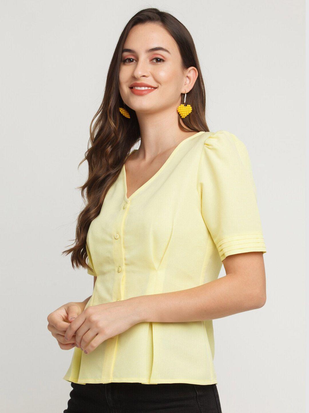 zink london yellow puff sleeves top