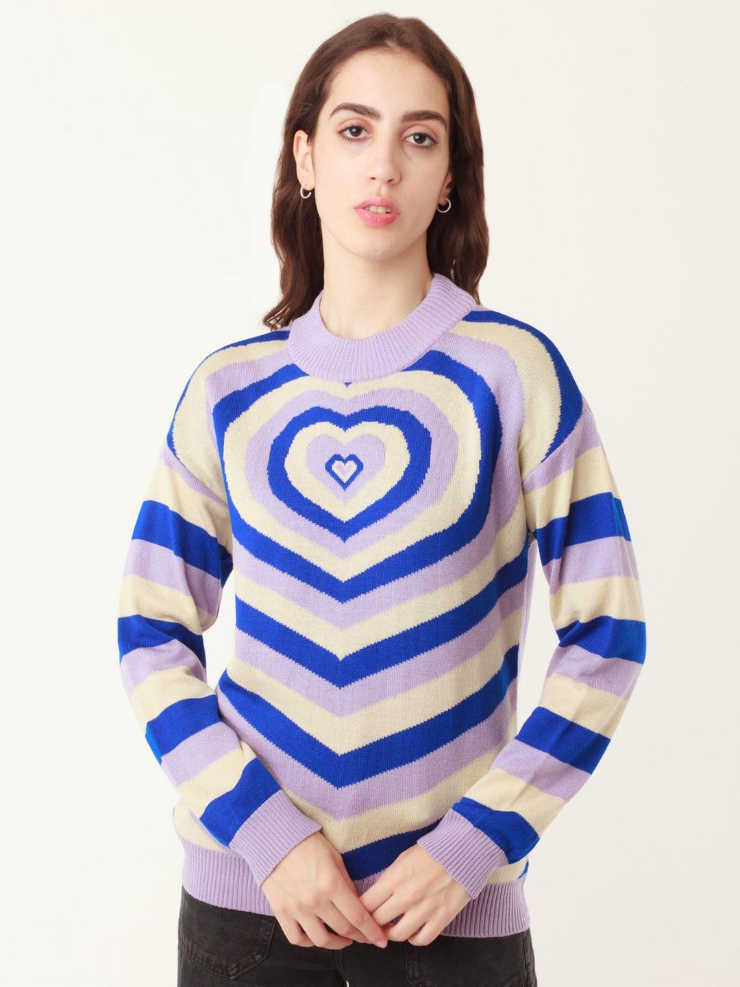 zink z striped round neck acrylic pullover sweater