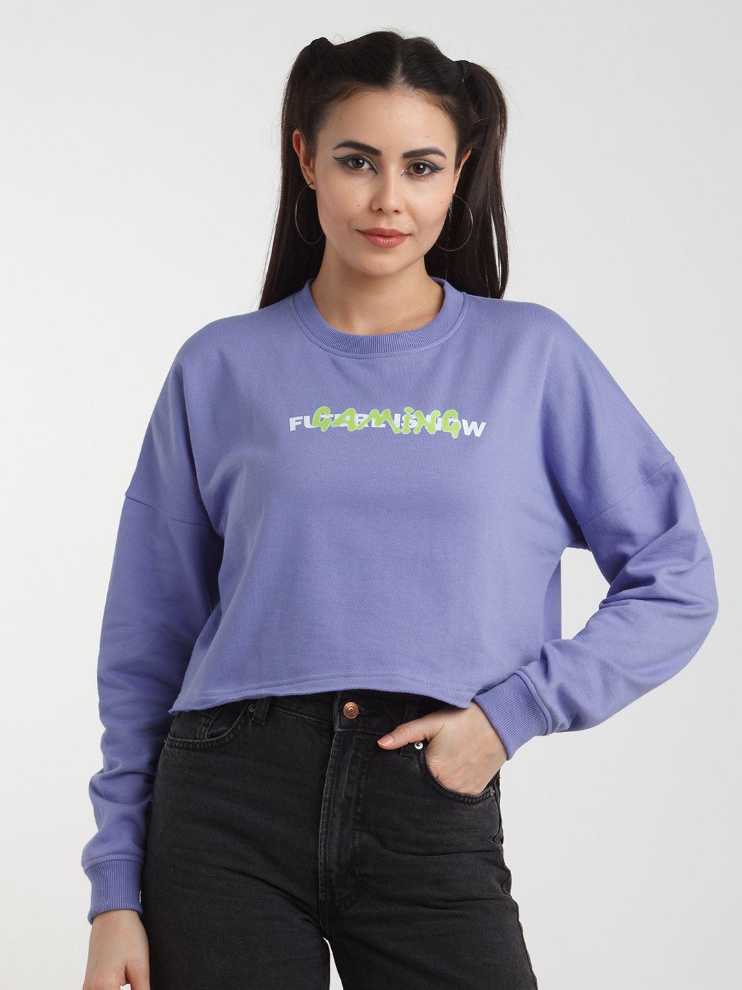 zink z women lavender typography printed crop sweatshirt