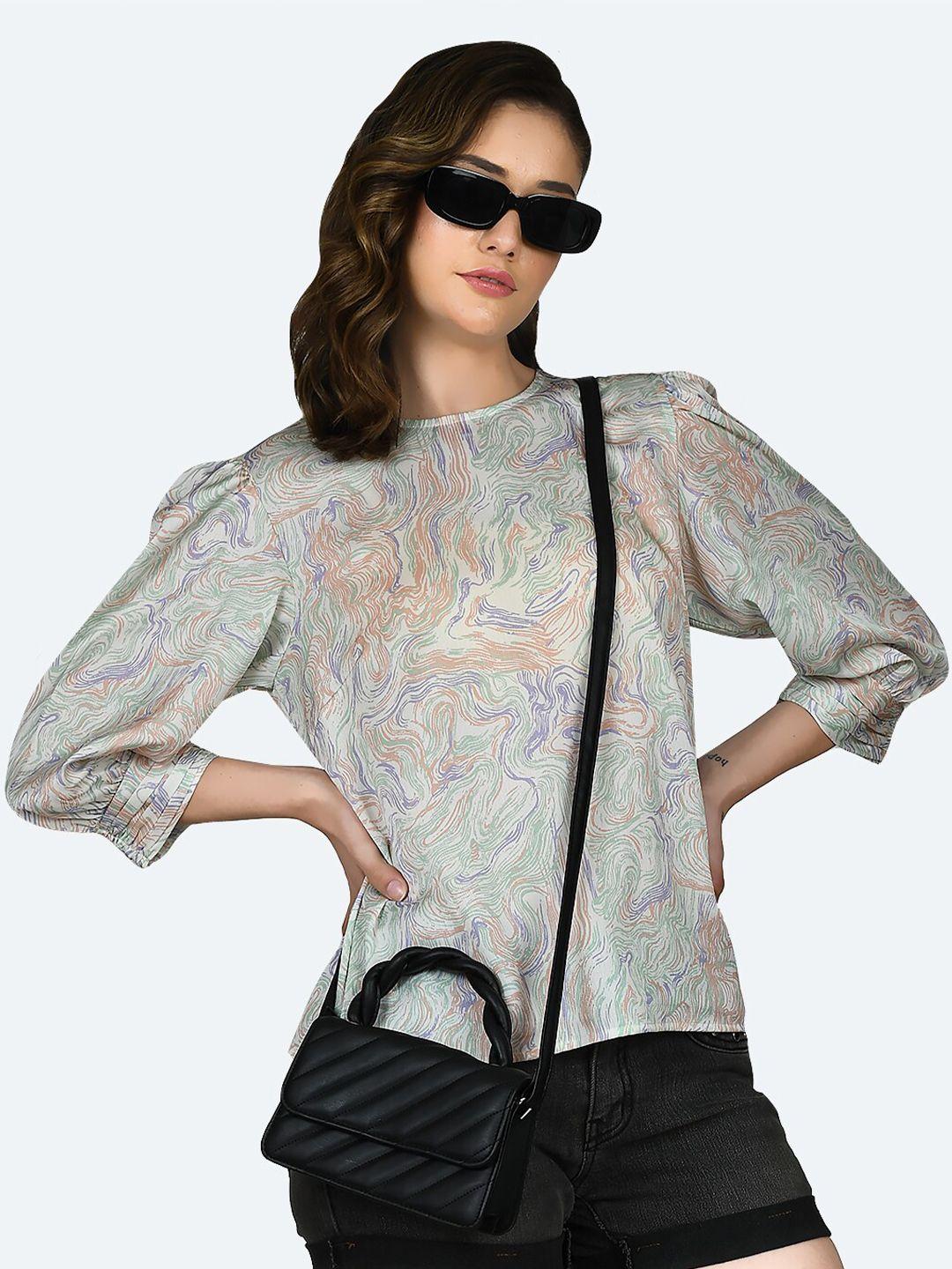 zink london abstract printed cuffed sleeves regular top