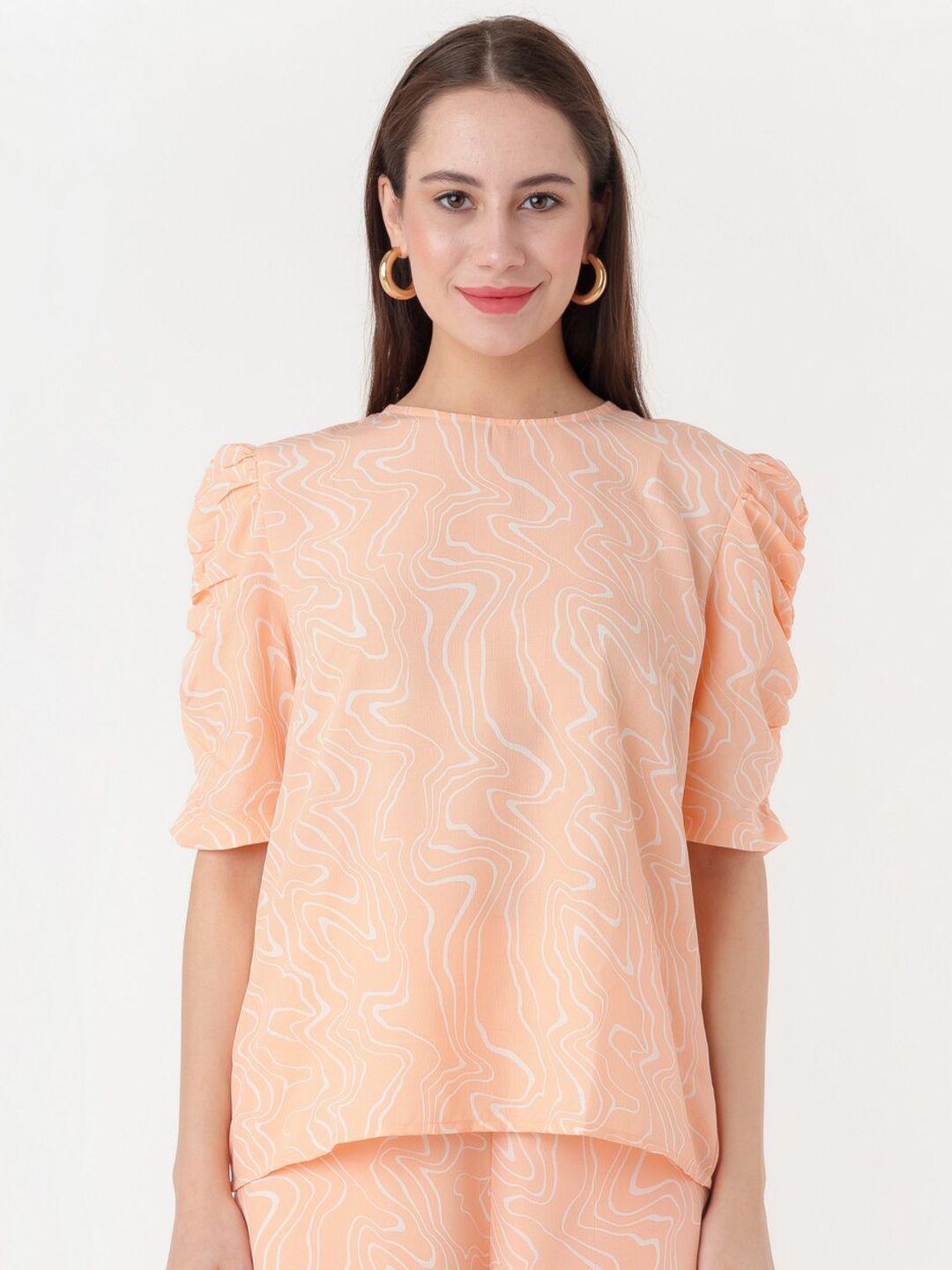 zink london abstract printed puff sleeves top