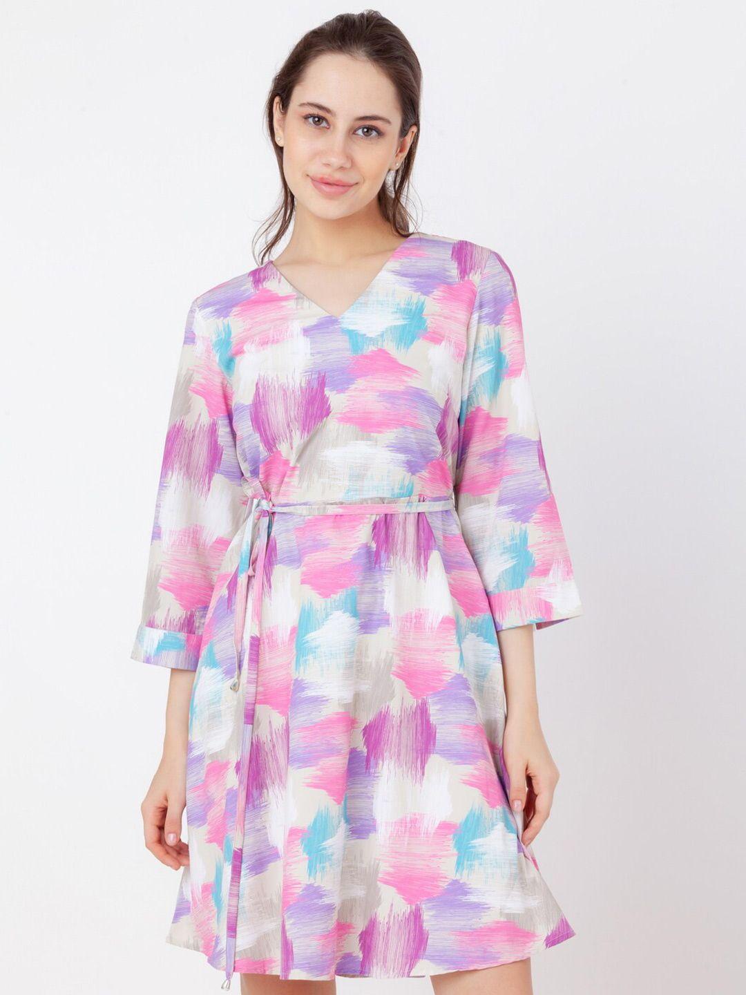 zink london abstract printed v-neck a-line dress