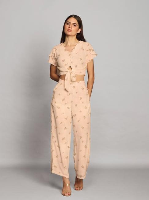 zink london beige floral print co-ord set