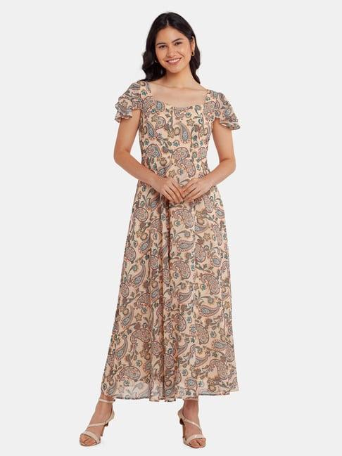 zink london beige printed maxi dress