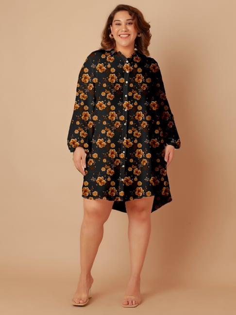 zink london black & brown floral print long shirt