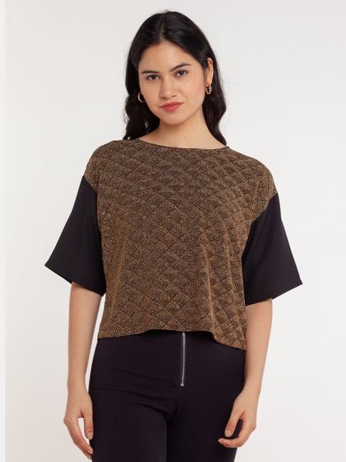 zink london black & brown printed top