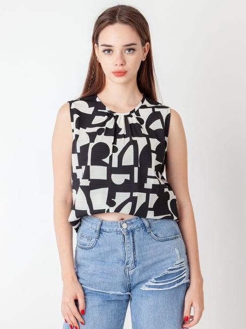 zink london black & white printed top