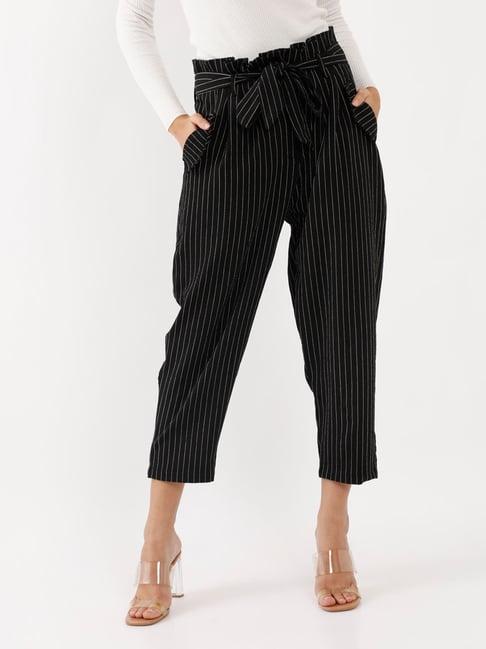 zink london black & white striped pants