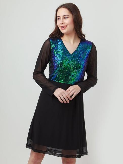 zink london black embellished a line dress