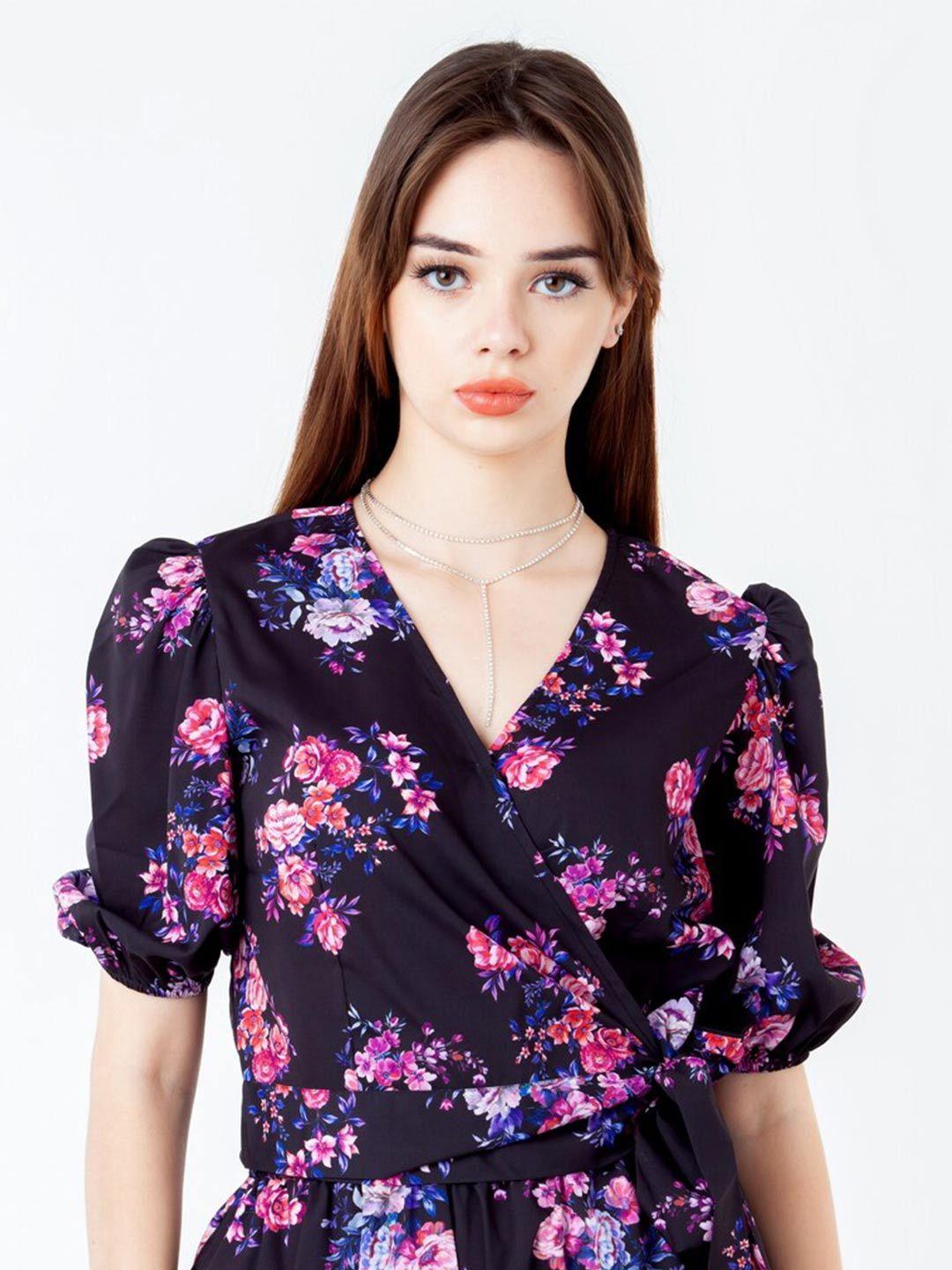 zink london black floral print top