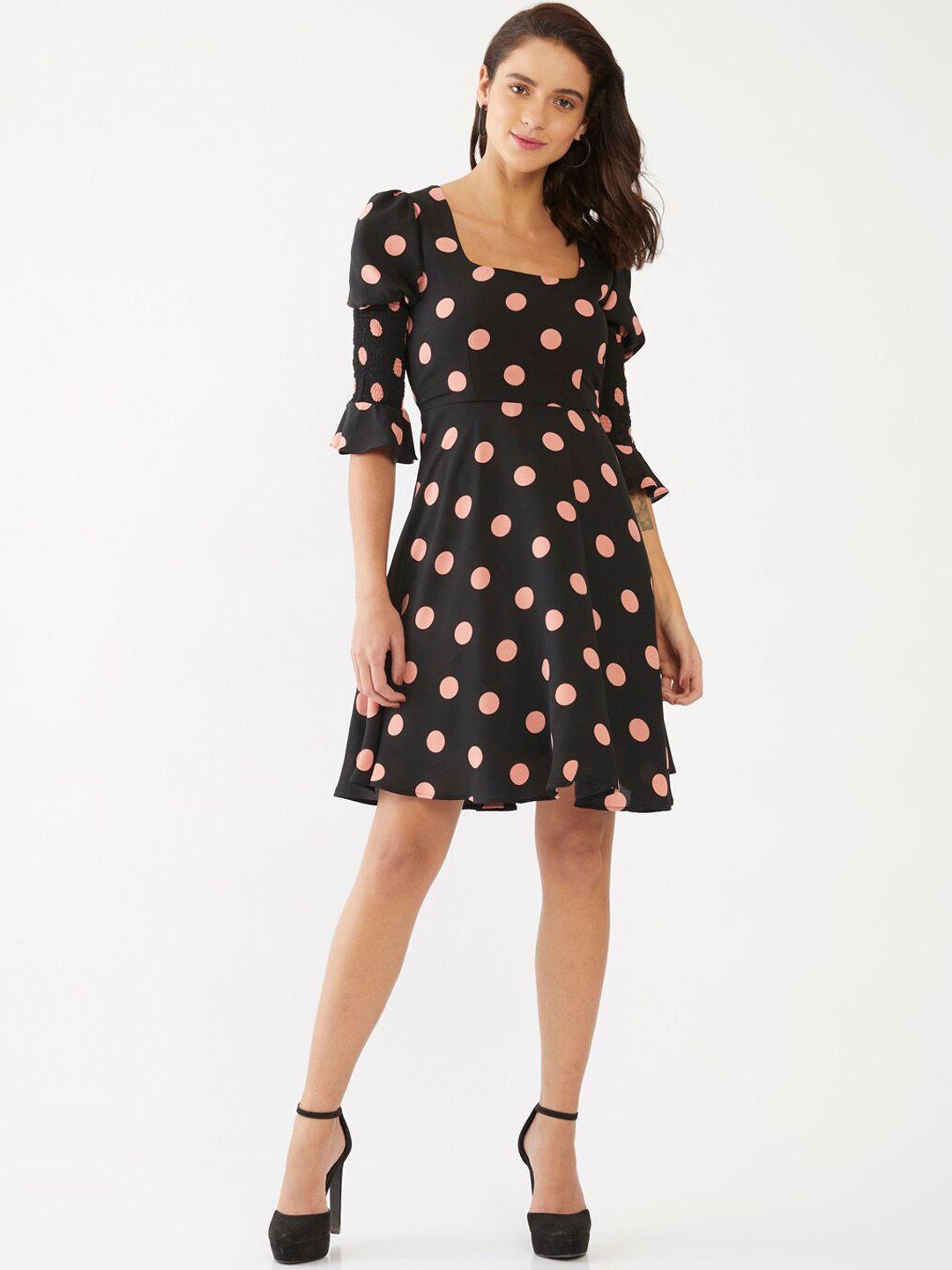 zink london black polka dot printed fit and flare dress