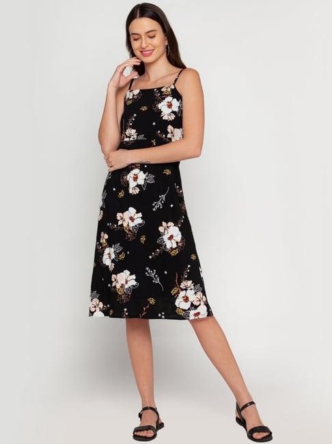 zink london black printed a-line dress