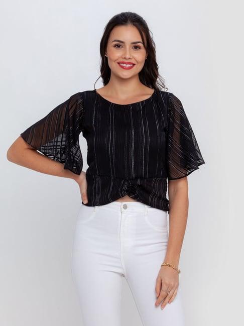 zink london black striped crop top