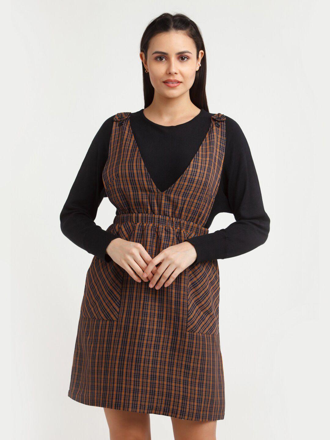 zink london black striped pinafore dress