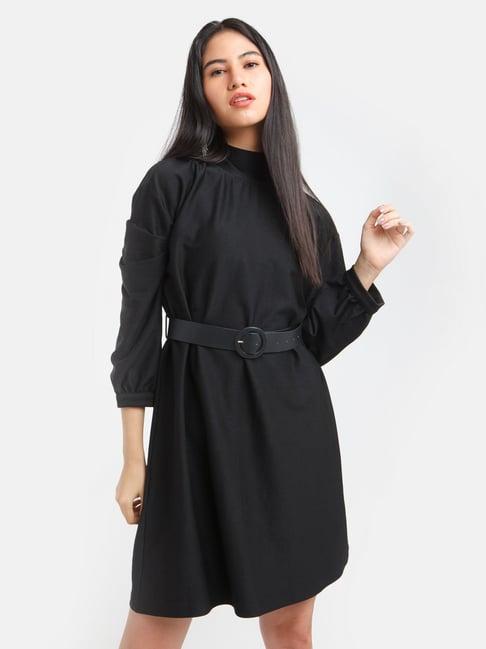 zink london black turtle neck a-line dress