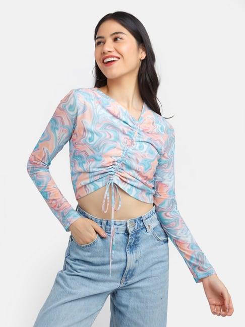 zink london blue & peach printed top