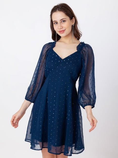 zink london blue embellished a line dress